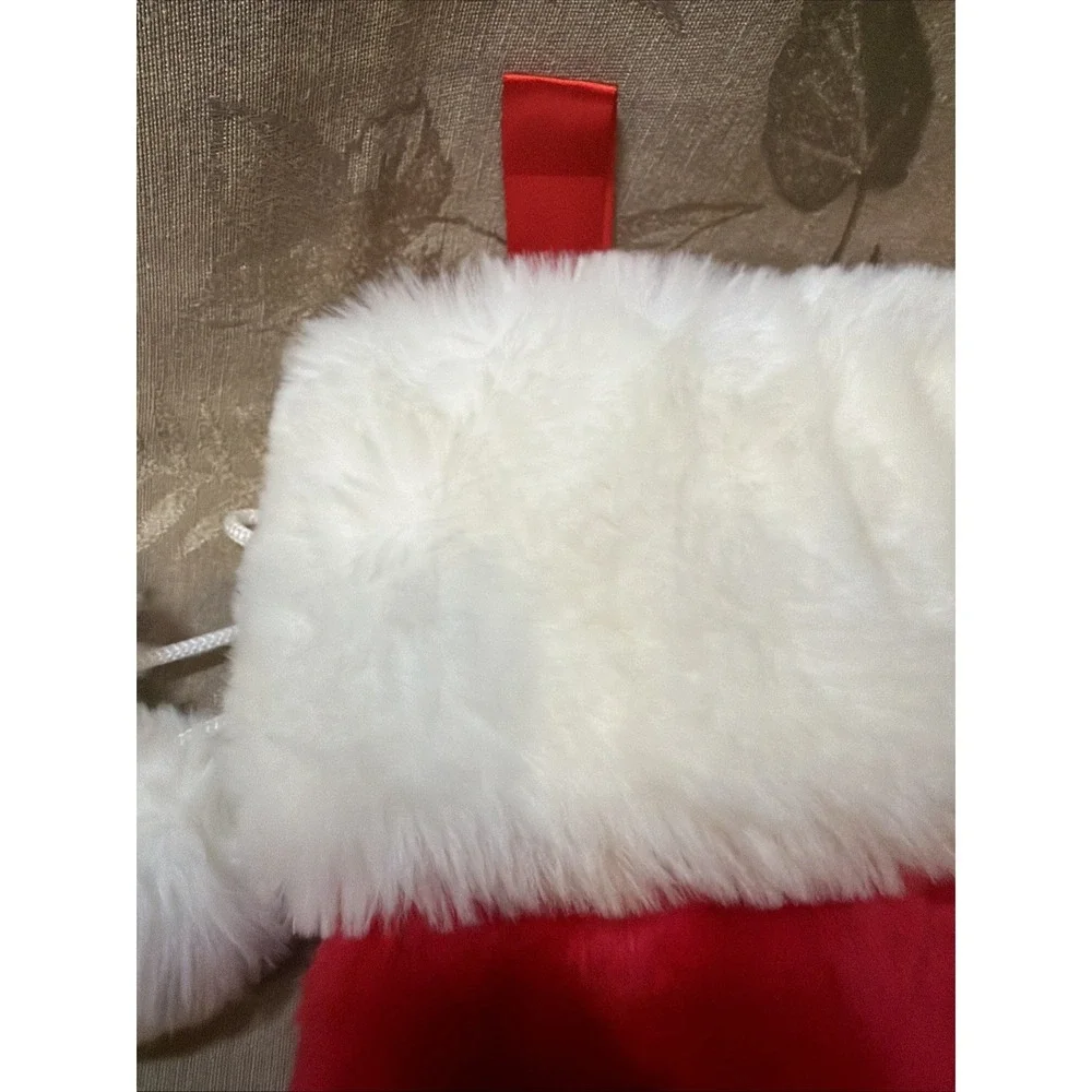 TARGET Tom's Toys Red & White Fluffy Plush Christmas Stocking Pom poms